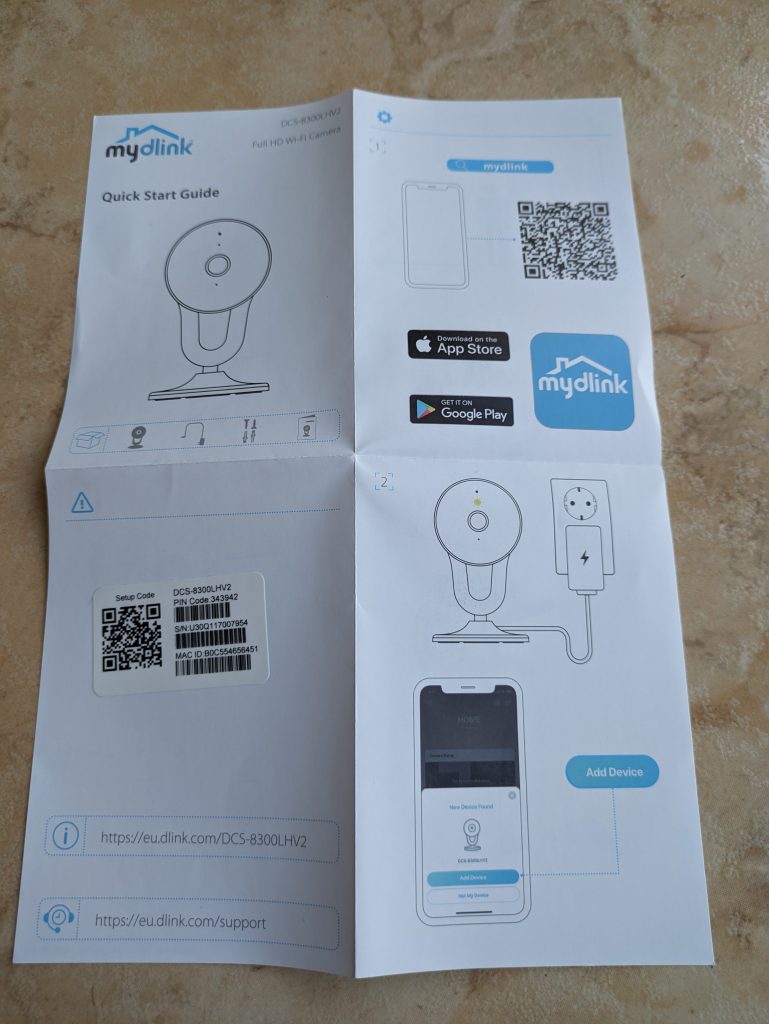 D-Link DCS 8300LHV2 mydlink Überwachungskamera Schnellstartanleitung geöffnet erste Seite