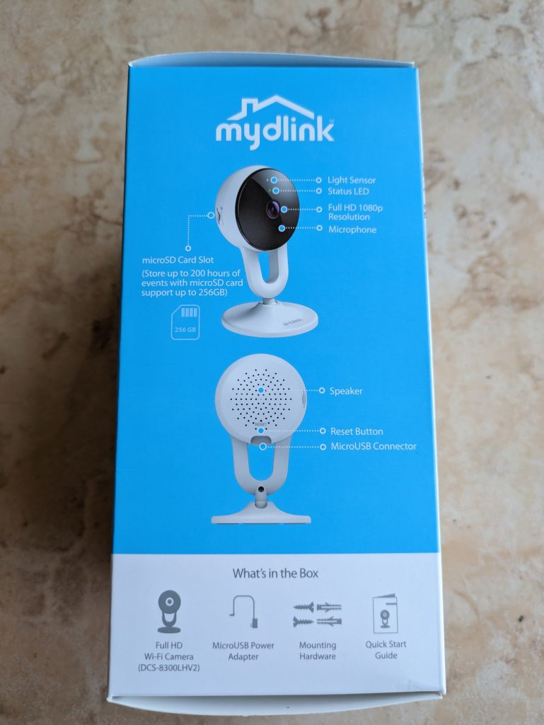 D-Link DCS 8300LHV2 mydlink Überwachungskamera Verpackugn von links