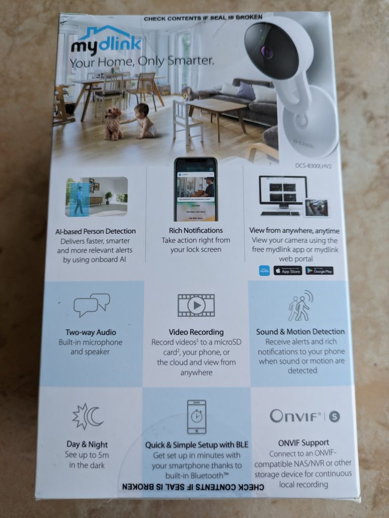 D-Link DCS 8300LHV2 mydlink Überwachungskamera Verpackung von hinten