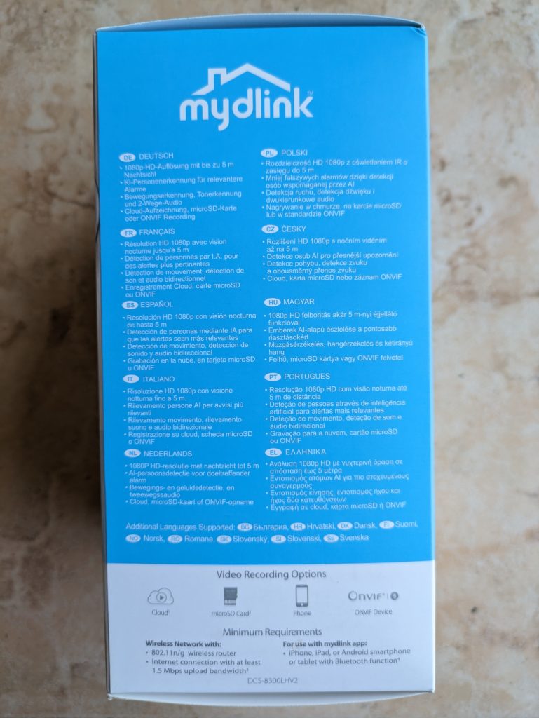 D-Link DCS 8300LHV2 mydlink Überwachungskamera Verpackung von rechts