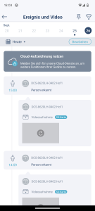 D-Link DCS 8620L Überwachungskamera Auflistung der Alarmierungen in der App