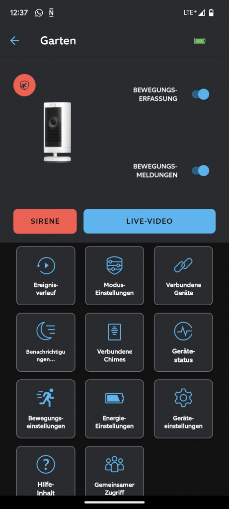 Einstellungen in der App der Ring Stick Up Cam Pro Überwachungskamera