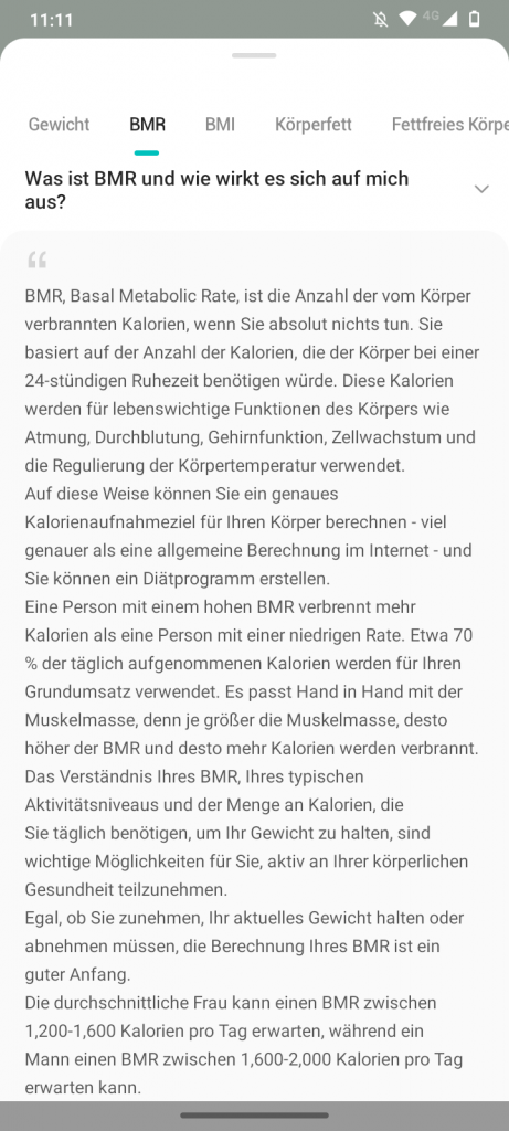 Etekcity Personenwaage App Info Einzelwerte