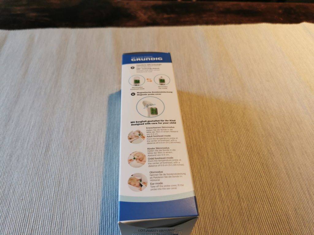 Grundig 20021 Stirnthermometer Verpackung Rückseite