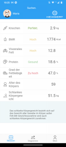 HEIMWERT Körperfettwaage App Anzeige Einzelwerte