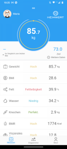 HEIMWERT Körperfettwaage App Anzeige Messwerte