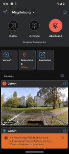 Hauptmenü in der App der Ring Stick Up Cam Pro Überwachungskamera