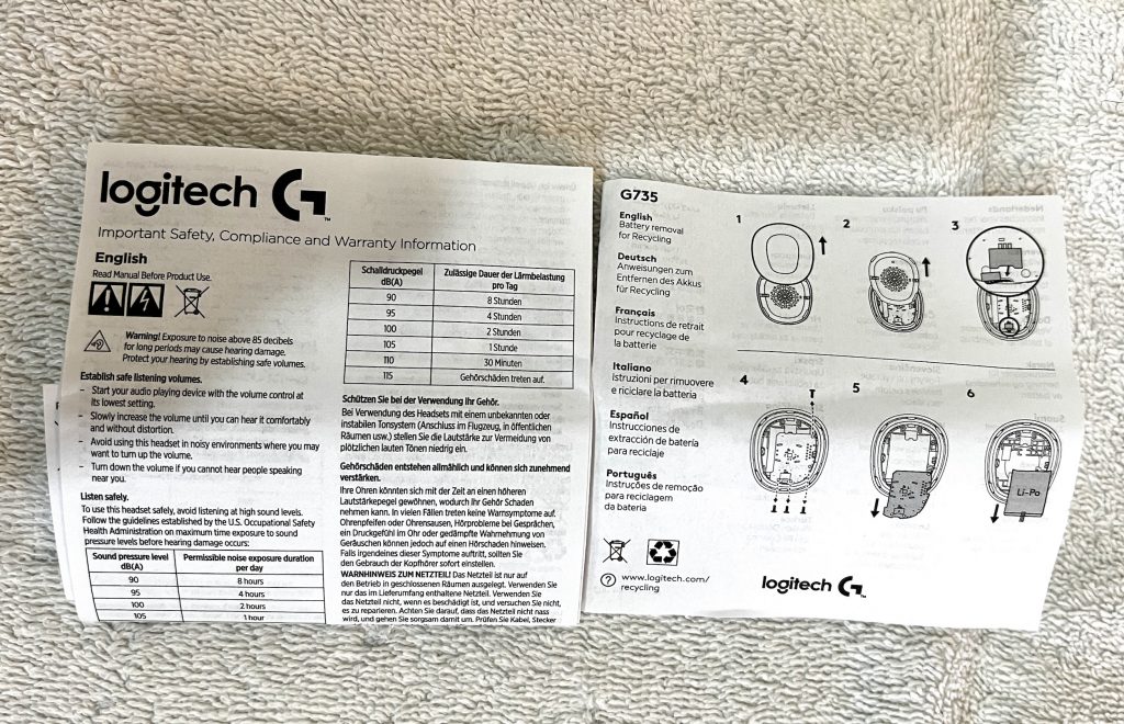 Logitech G735 Headset Bedienungsanleitung