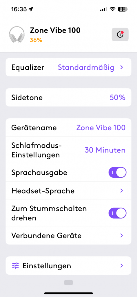 Logitech Zone Vibe 100 Headset Logi-App