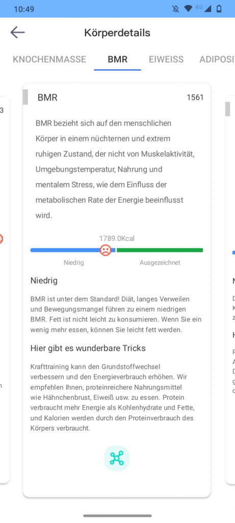 INSMART Personenwaage App Infos Einzelwerte