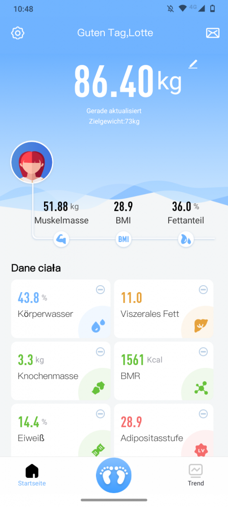 INSMART Personenwaage App Messdaten