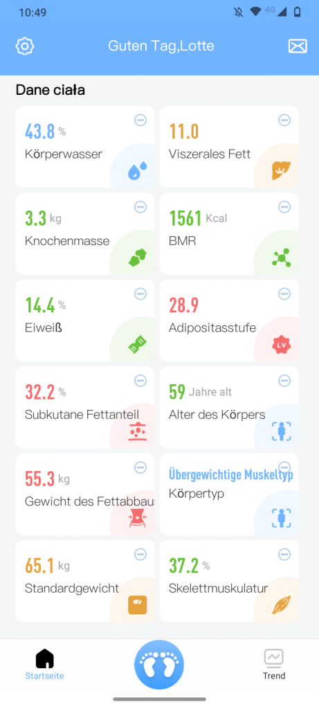 INSMART Personenwaage App Messwerte