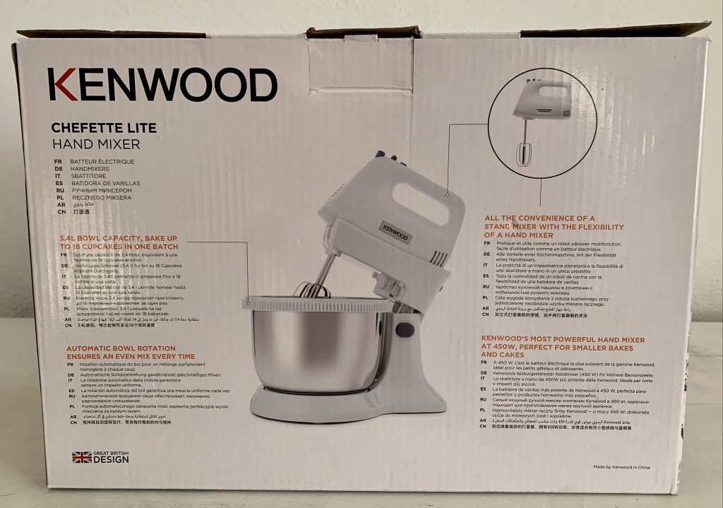 KENWOOD ‎HMP34.A0WH Handmixer im Karton Rückseite