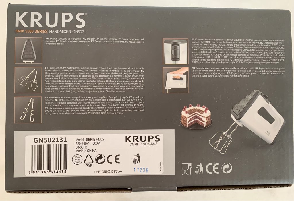 Krups 3 Mix GN5021 Handmixer im Karton von oben