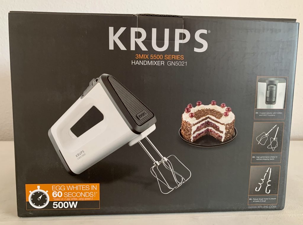 Krups 3 Mix GN5021 Handmixer im Karton von vorne