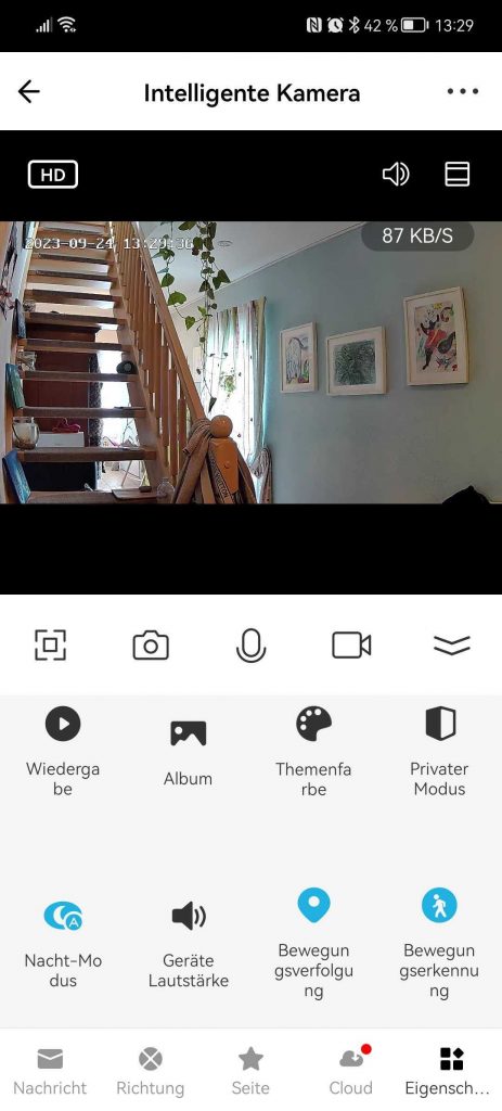 Live-Ansicht der Owltron W1 Überwachungskamera in de App