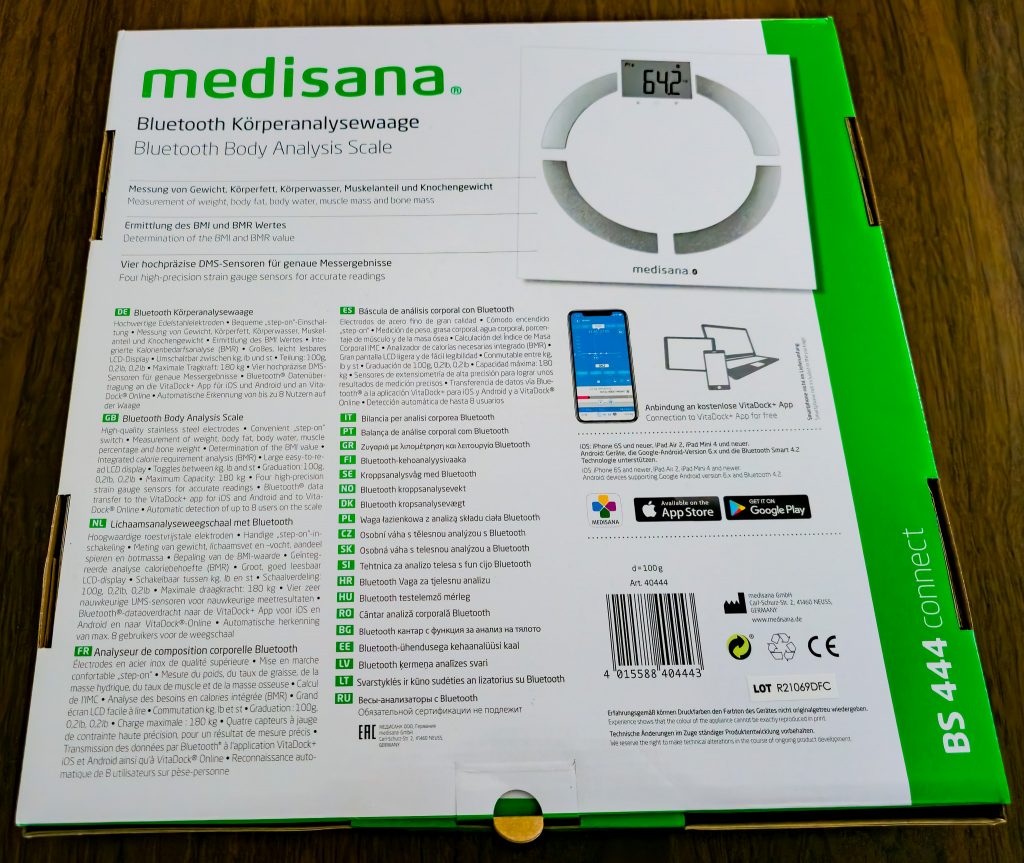 Medisana BS 444 Connect Körperfettwaage Verpackung Rückseite