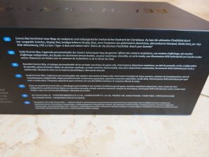 Mountain Everest Max Gaming-Tastatur Verpackung von hinten Nahansicht