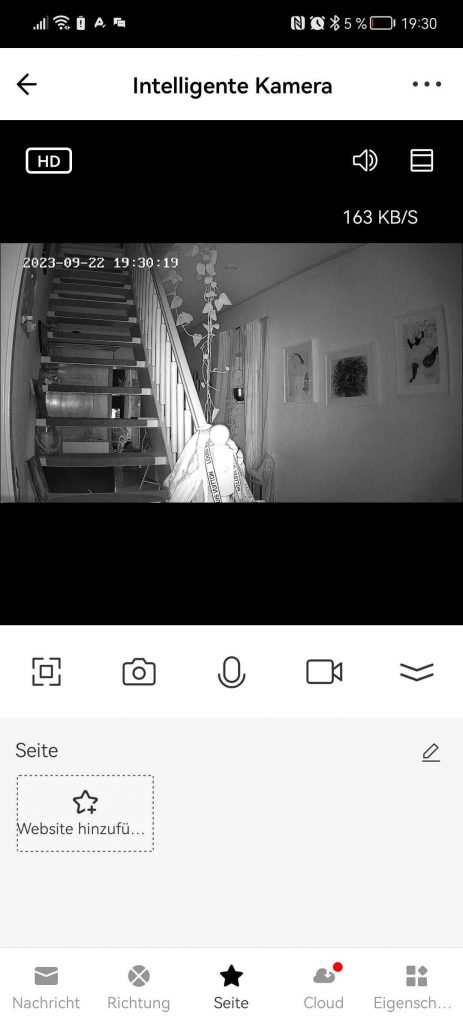 Nachtsicht der Owltron W1 Überwachungskamera in der App