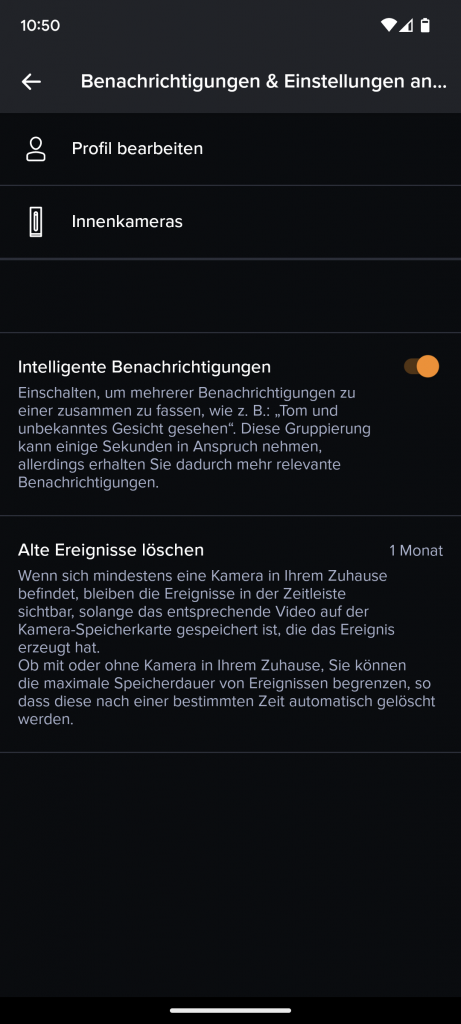Netatmo Welcome Überwachungskamera Einstellungen zu Benachrichtigungen in der App