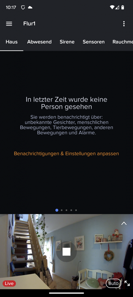 Netatmo Welcome Überwachungskamera Hauptansicht in der App ohne Gesichter