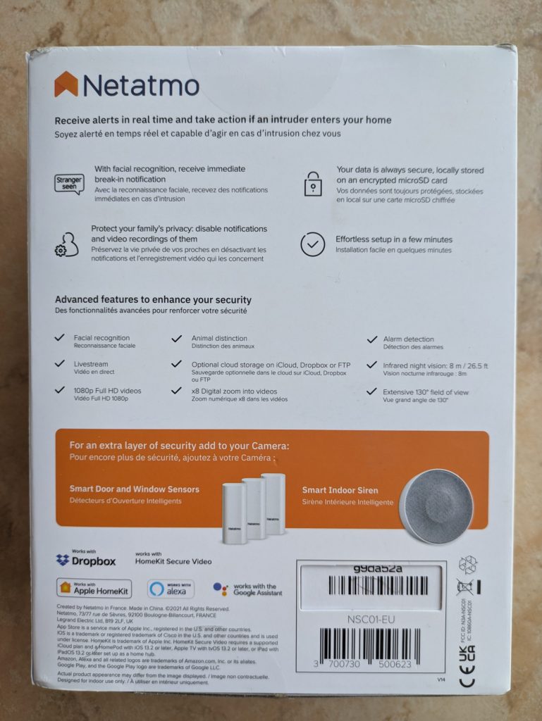 Netatmo Welcome Überwachungskamera Verpackung von hinten