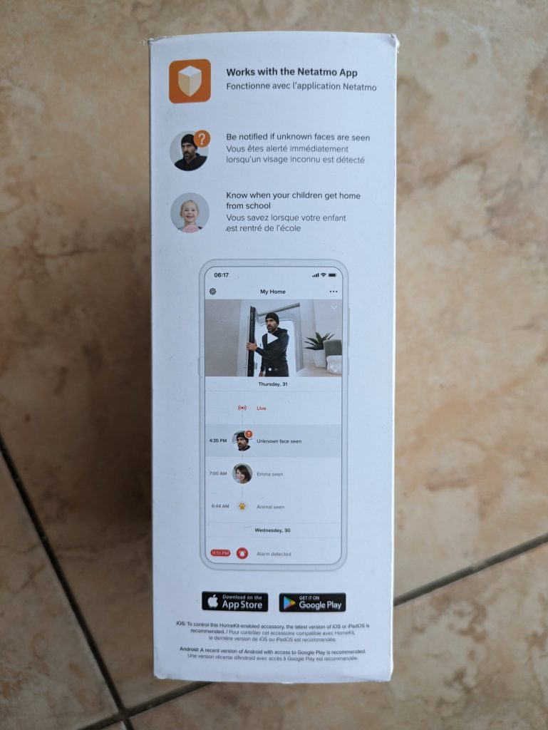 Netatmo Welcome Überwachungskamera Verpackung von links