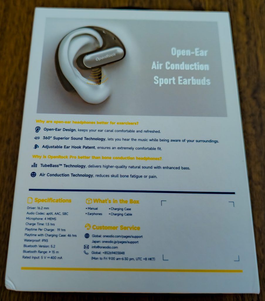 OpenRock Pro Kopfhörer Verpackung Rückseite