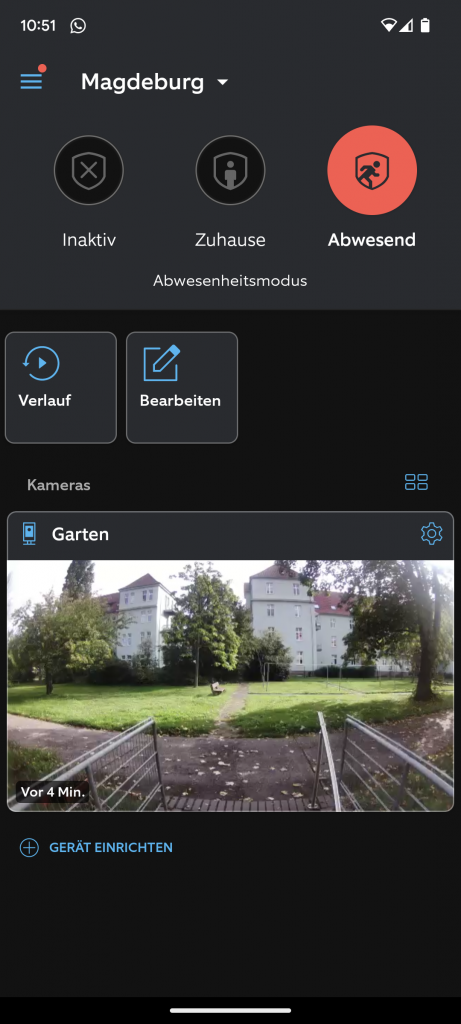 Ring Stick Up Cam Battery Überwachungskamera Dashboard der App am Tag