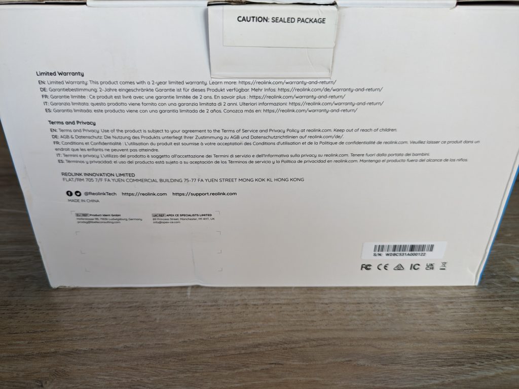 Verpackung der Reolink Argus PT Ultra Überwachungskamera von Hinten