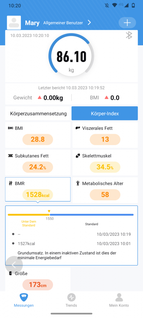 Vitafit Personenwaage App Infos Einzelwerte