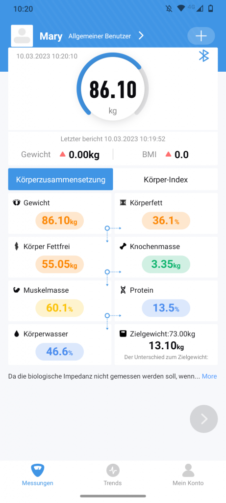 Vitafit Personenwaage App Messdaten
