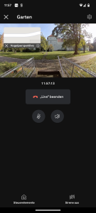Vogelperspektive in der Live-Ansicht der Ring Stick Up Cam Pro Überwachungskamera im Vormenü