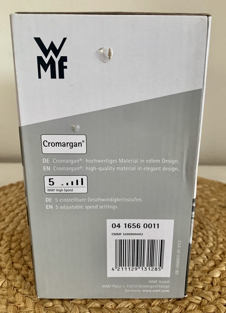 WMF Kult X Edition Handmixer im Karton von der linken Seite