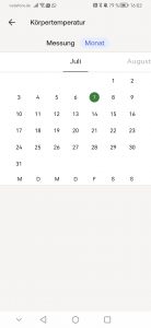 Withings Thermo Schläfenthermometer App Monatsübersicht