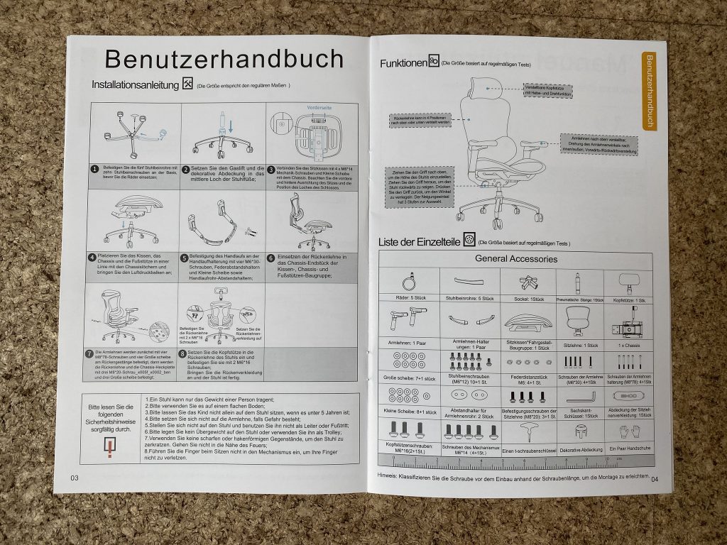 SIHOO Doro C300 Bürostuhl Aufbauanleitung