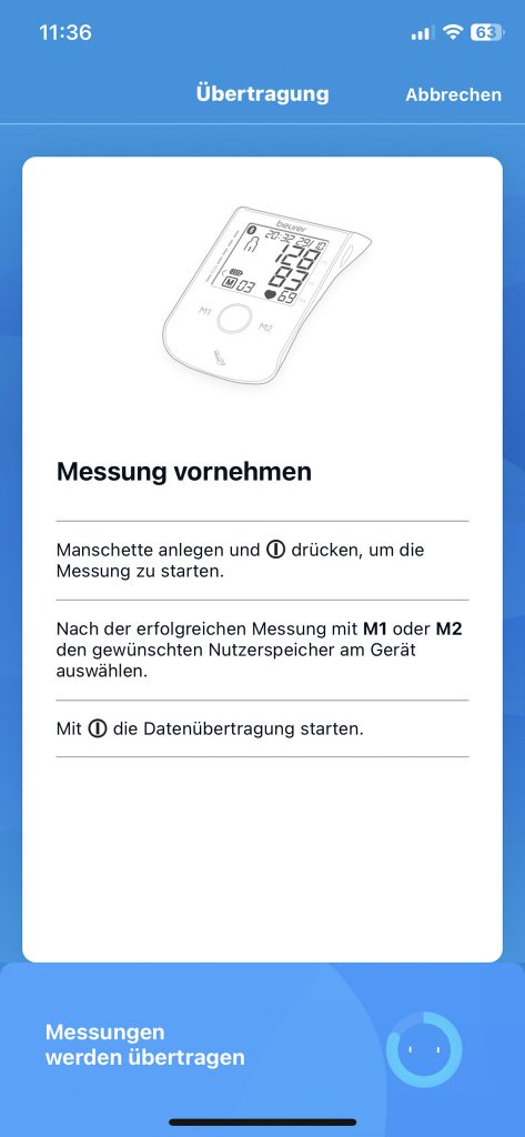 Beurer BM 85 Oberarm-Blutdruckmessgerät App Messvorgang