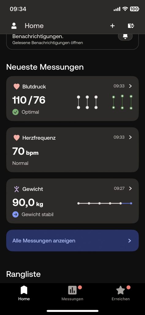 Withings BPM Connect Oberarm-Blutdruckmessgerät App Startseite