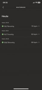 Withings BPM Connect Oberarm-Blutdruckmessgerät App Einzelwerte des Tages