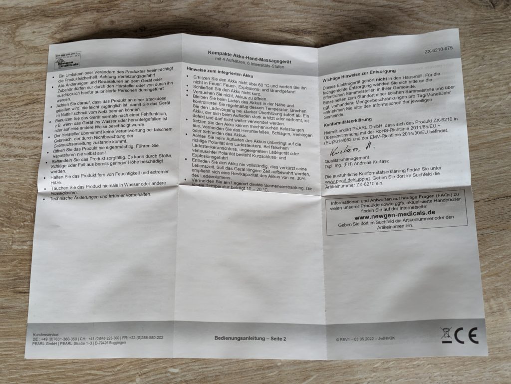 Anleitung der Newgen Medicals ZX-6210-675 Massagepistole geöffnet von hinten