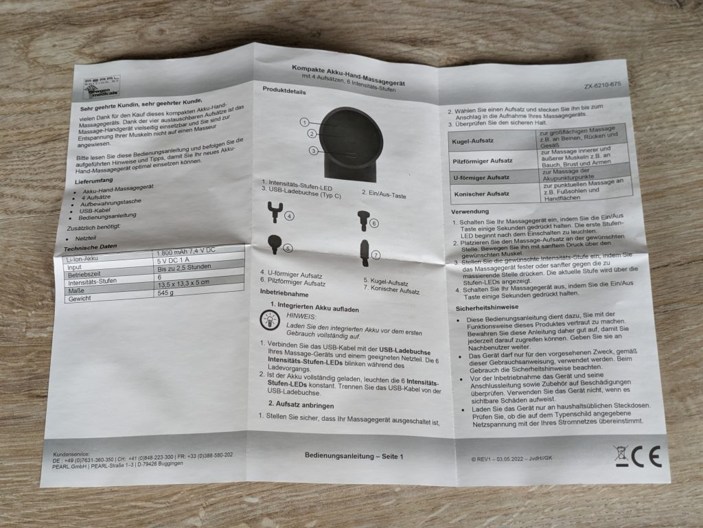 Anleitung der Newgen Medicals ZX-6210-675 Massagepistole geöffnet vor vorne