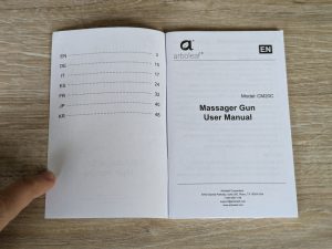 Anleitung der arboleaf CM20C Massagepistole geöffnet