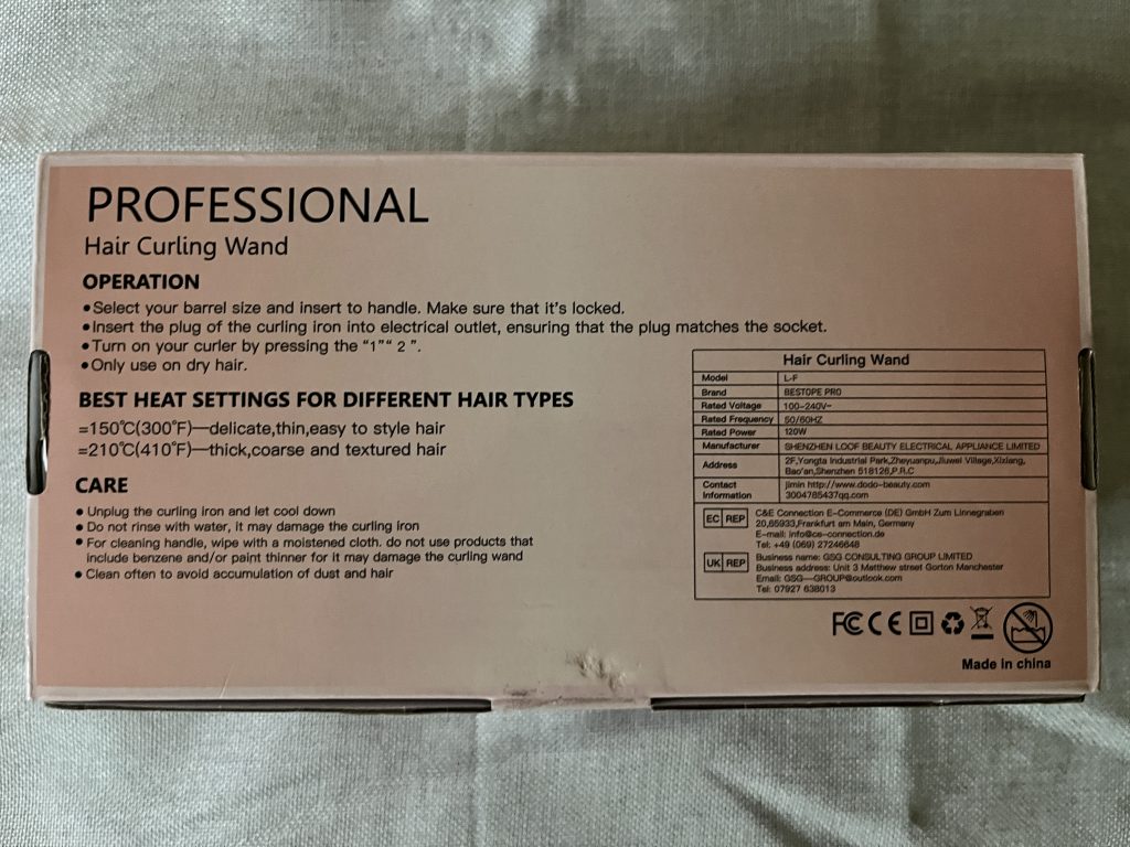 Bestope Pro Lockenstab Rückseite Verpackung