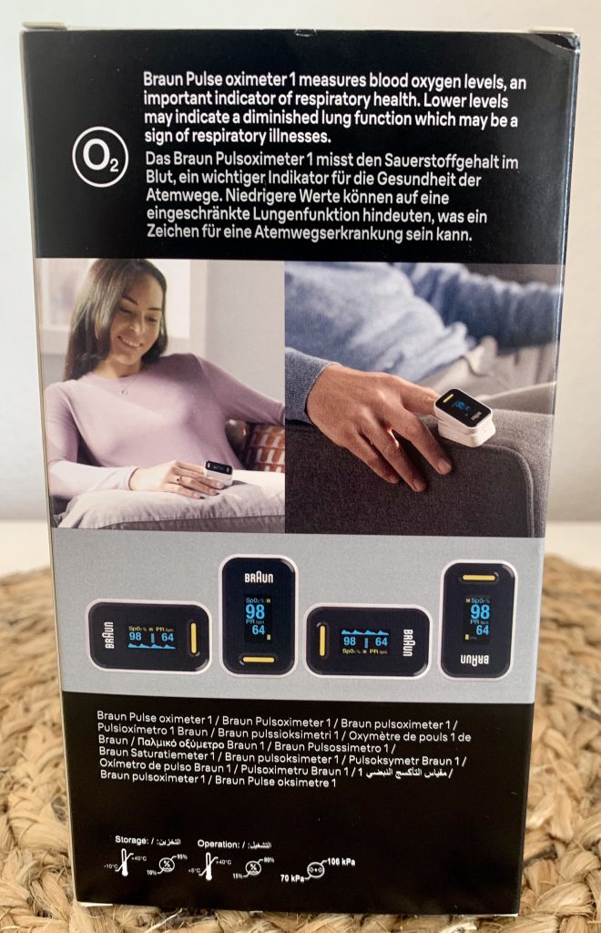 Braun Healthcare Pulsoximeter 1 im Karton von hinten