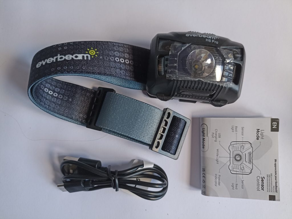 Everbeam H6 Pro Stirnlampe, Lieferumfang ohne Umverpackung