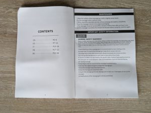Geöffnete Anleitung der BURNNOVE XH-12V Massagepistole