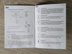 Geöffnete Anleitung der MILCEA MG-029 Massagepistole