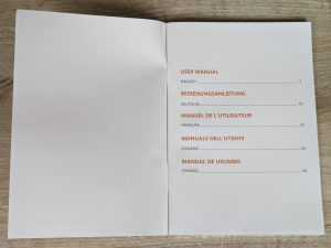 Geöffnete Anleitung der Mebak 3 Massagepistole