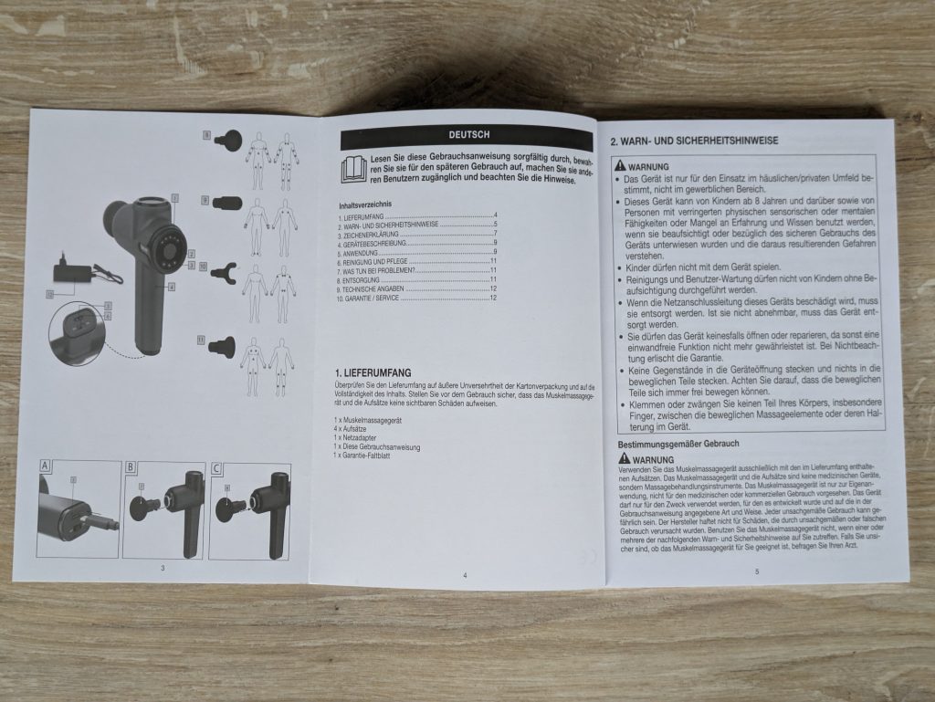 Geöffneter Anleitung der Beurer MG 99 Massagepistole