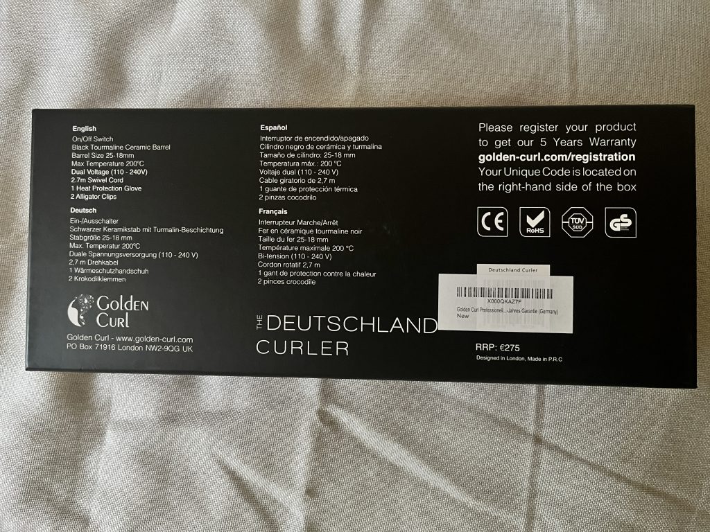 Golden Curl Lockenstab Verpackung Rückseite